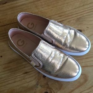 G by Guess; metallic rose gold sneakers